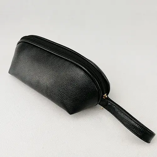 Black Vegan Leather Custom Slender Travel Wholesale Cute Makeup Pouch Bags 